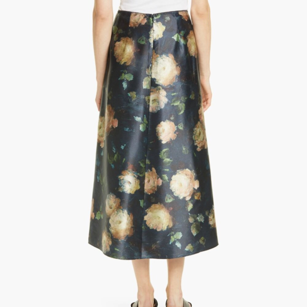 NEW Vince Women Painted Rose Petal Glow Silk Slip Midi Zip Up Skirt - Picture 5 of 10